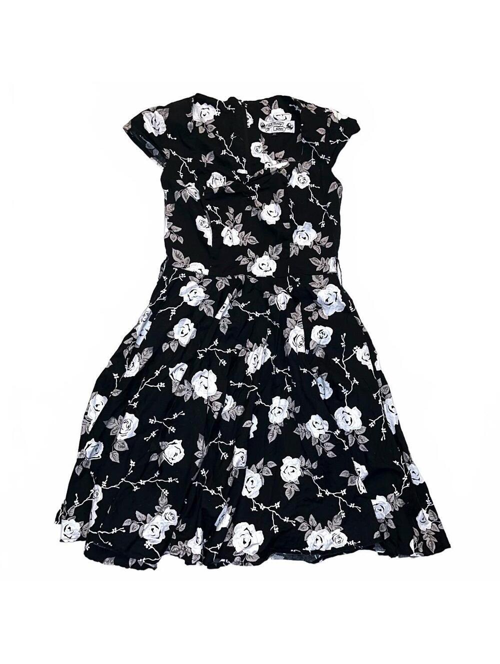 Vintage Y2K Hell Bunny Vixen Black Floral Knee-Length Dress Medium